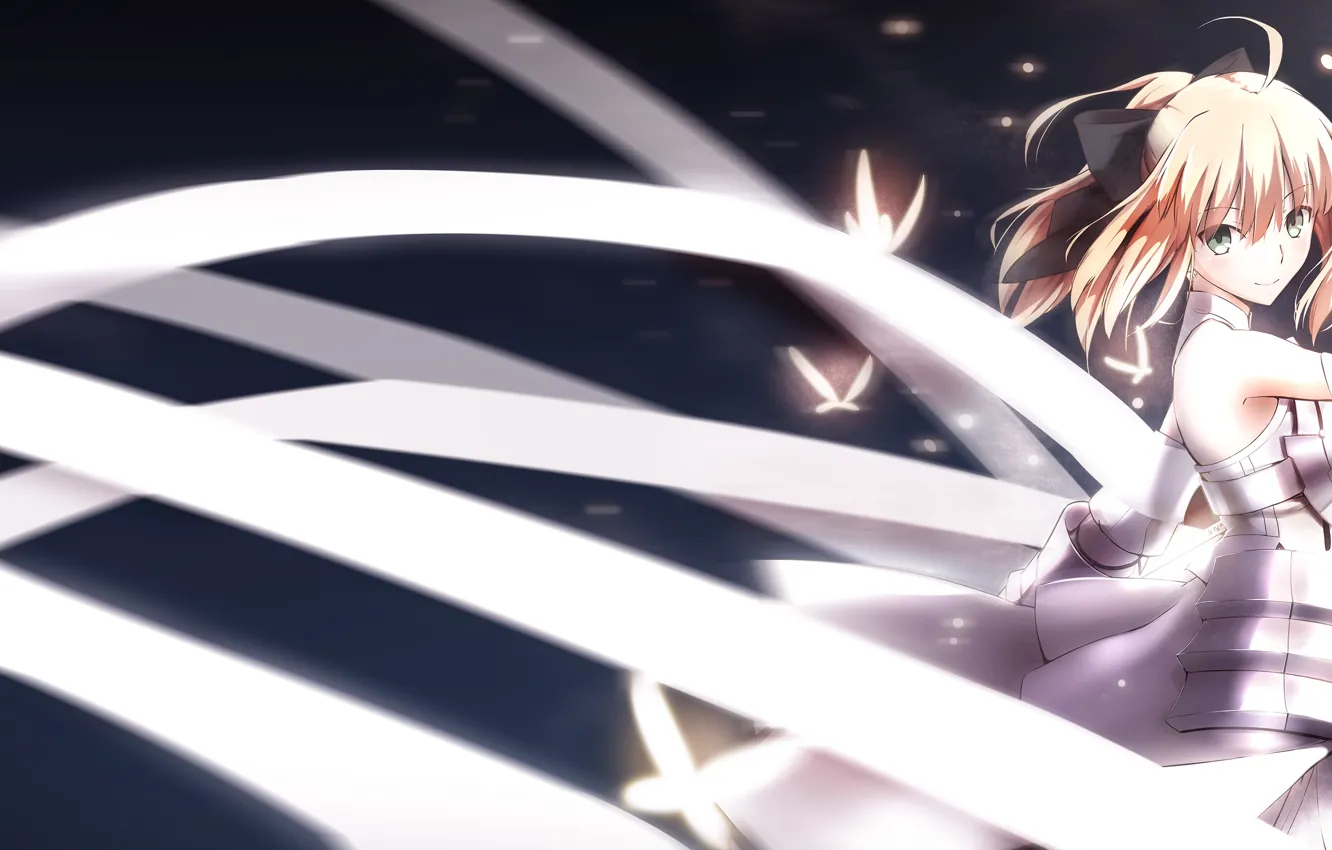 Photo wallpaper girl, butterfly, weapons, sword, anime, art, saber, fate stay night, saber lily, magicians, zhkahogigzkh