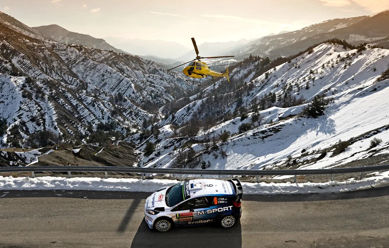 Photo wallpaper Ford, Ford, WRC, Rally, Rally, Helicopter, Fiesta, Monte Carlo, There Miss
