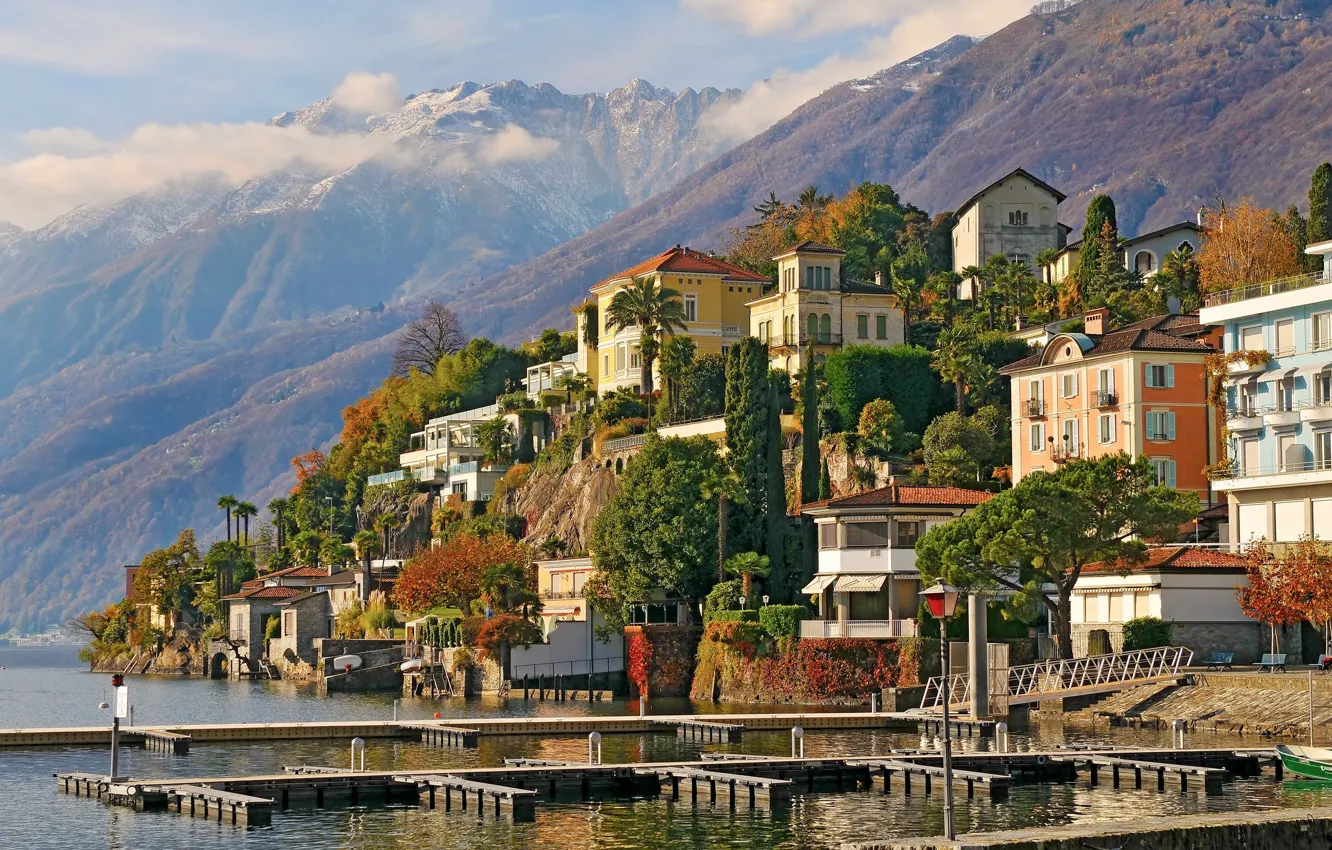 Photo wallpaper trees, mountains, building, Switzerland, Switzerland, Ascona, Ascona
