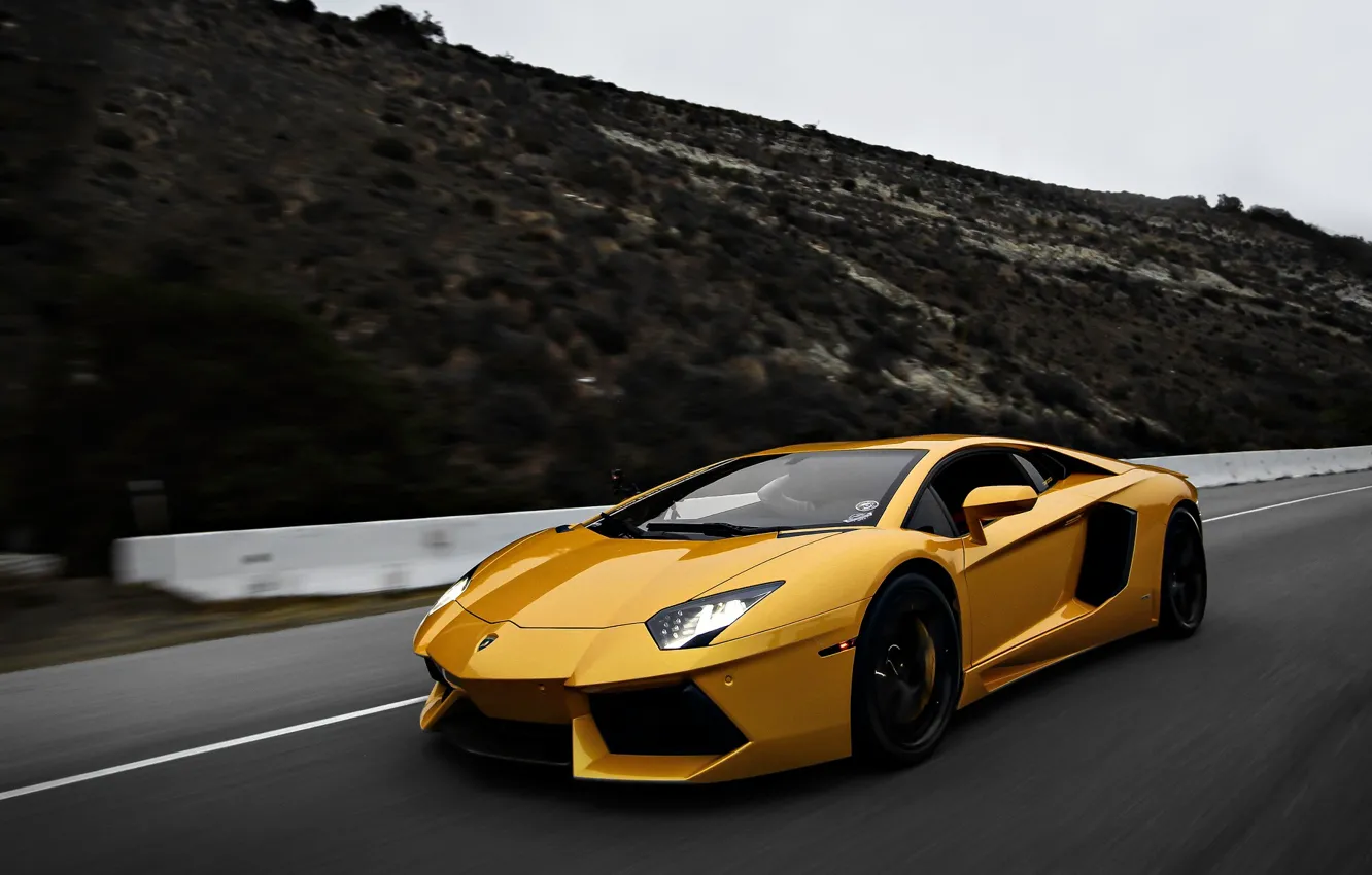 Photo wallpaper Lamborghini, Yellow, speed, LP700-4, Aventador, Supercars, Exotic