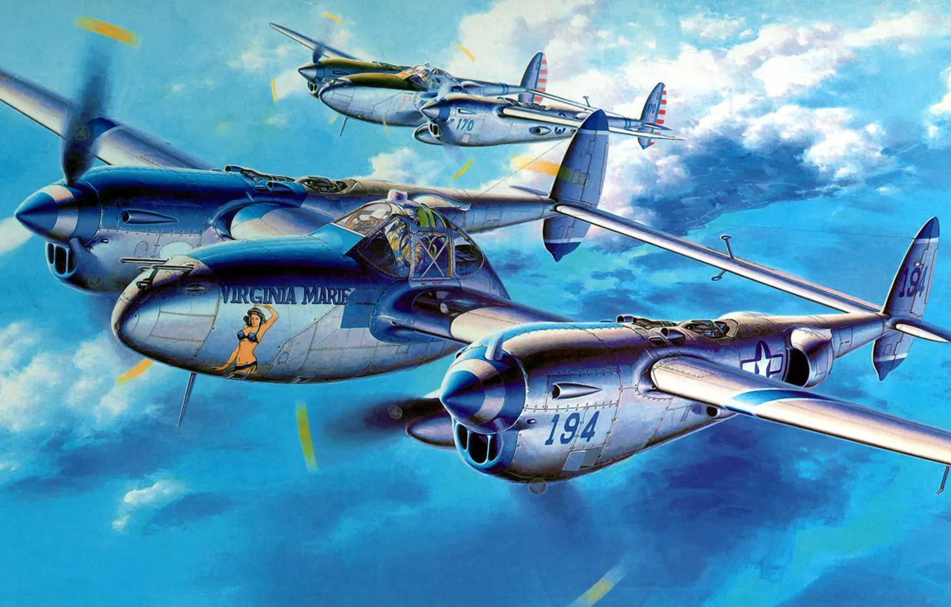 Wallpaper war, art, airplane, painting, aviation, Lockheed P-38 ...
