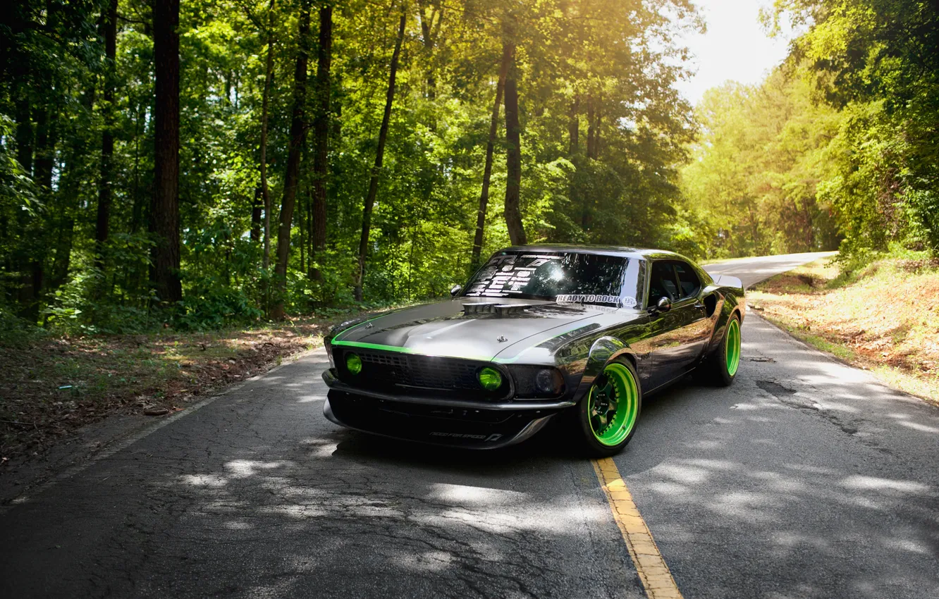 Photo wallpaper road, greens, nature, mustang, ford, rtr-x