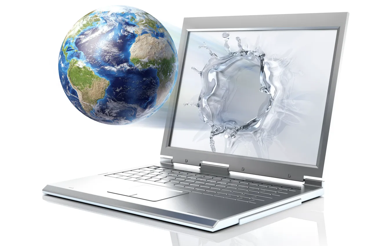 Photo wallpaper water, drops, rendering, earth, planet, laptop, monitor