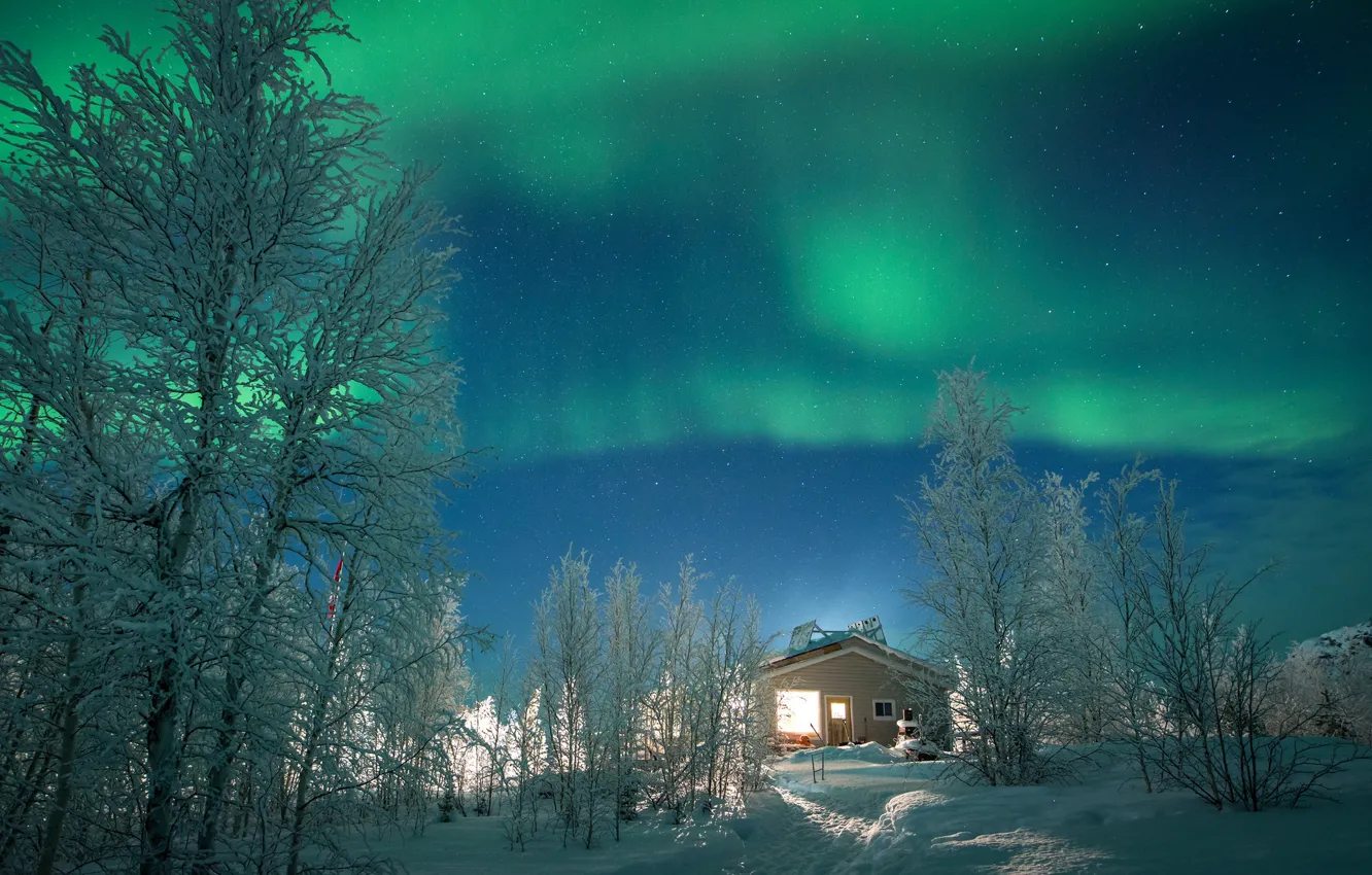 Wallpaper lights, house, Canada, night, winter, snow, northern lights,  Northwest Territories, aurora borealis images for desktop, section пейзажи  - download