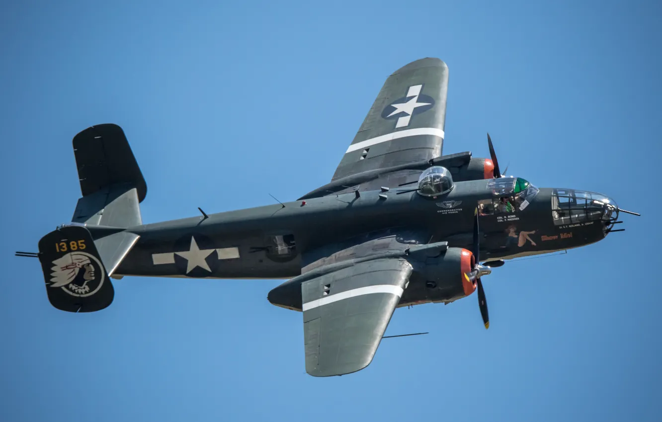 Photo wallpaper bomber, American, North American, twin-engine, average, B-25J, Mitchell