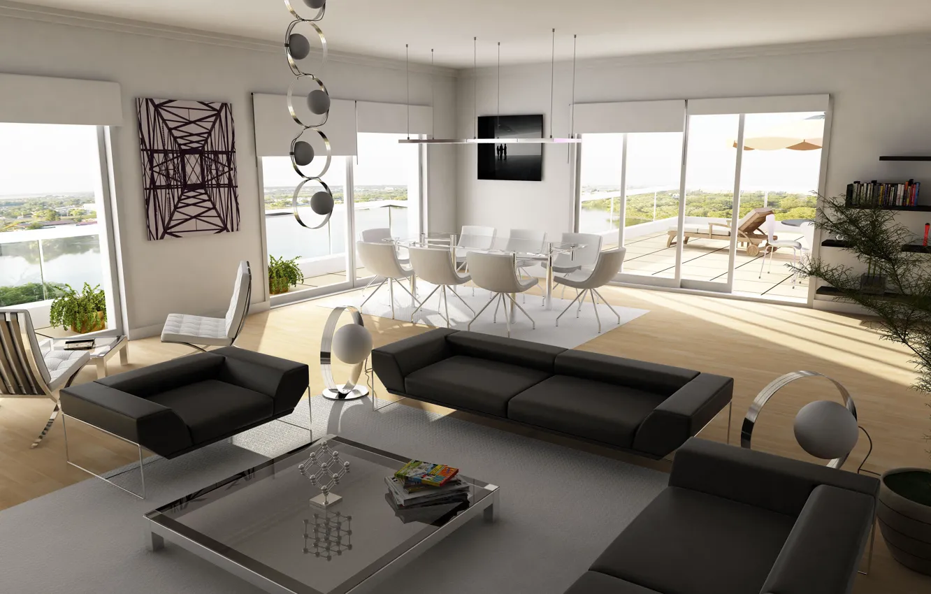 Photo wallpaper design, sofa, interior, chair, table, living room