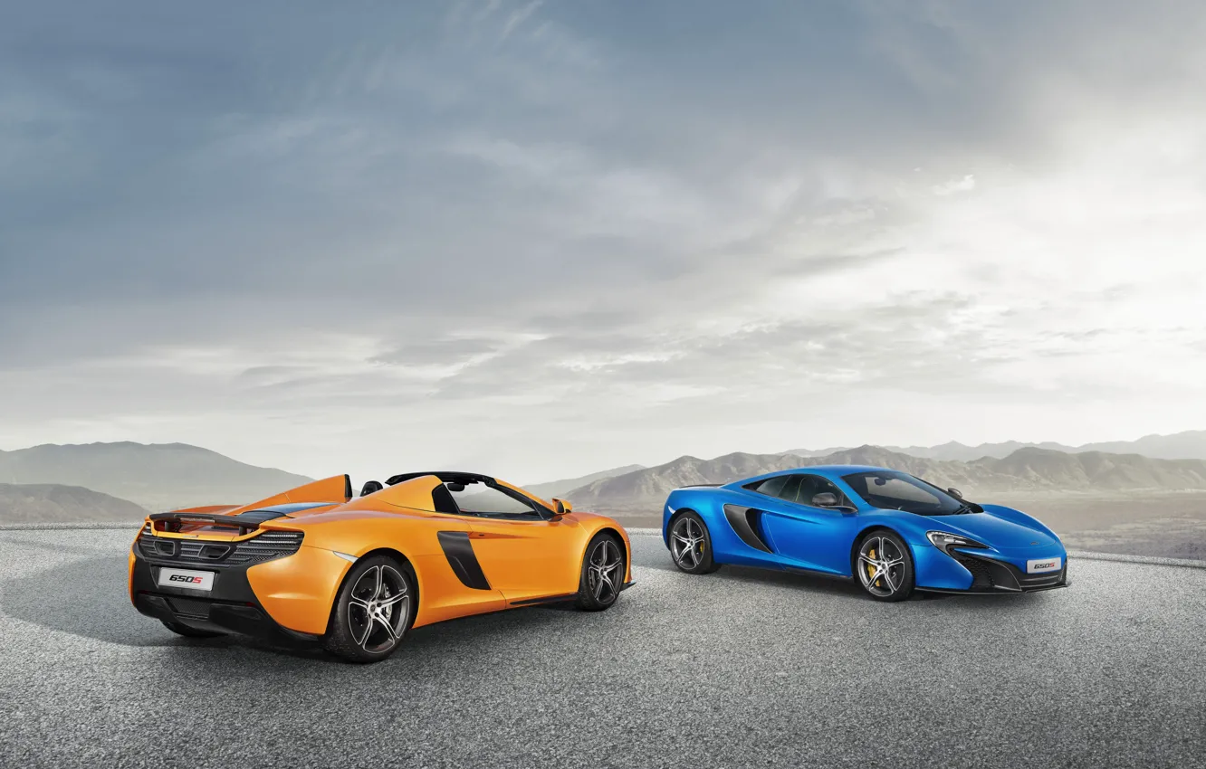 Photo wallpaper McLaren, Blue, Orange, Orange, Blue, Coupe, Spyder, Supercars, Supercars, 2014, 650S