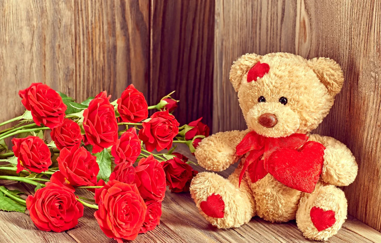 Wallpaper love, gift, roses, bear, love, bear, heart, romantic, Valentine's  Day, Teddy images for desktop, section праздники - download