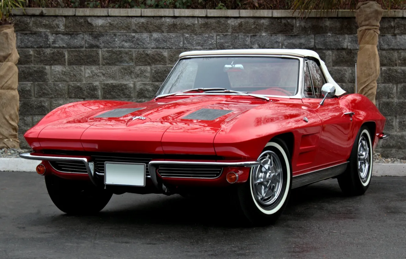 Photo wallpaper Red, Corvette, Chevrolet, Machine, Red, Car, Car, Sting Ray, Wallpapers, Beautiful, 1963, Wallpaper, Corvette, Chevrolet