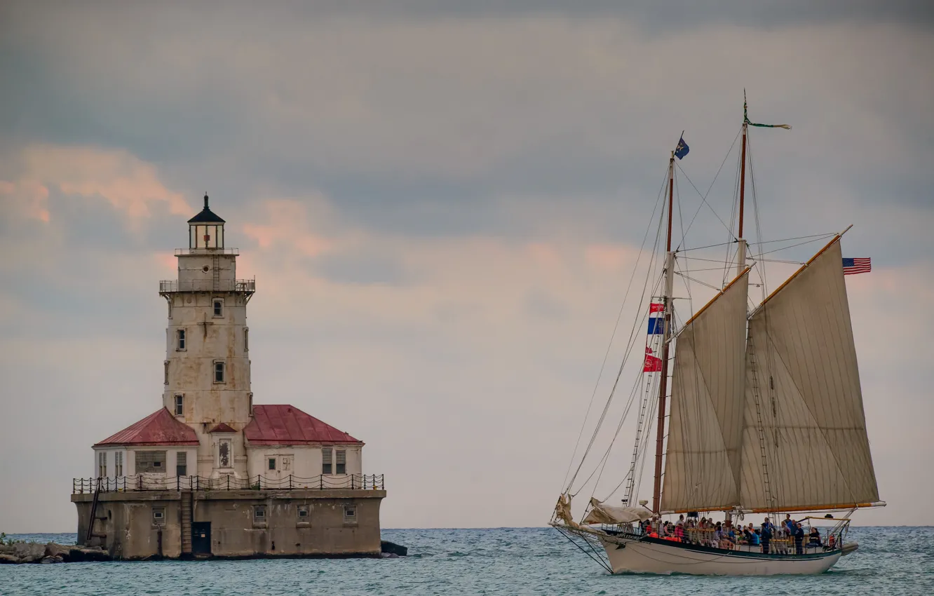 lighthouse, sailboat, Chicago, Il