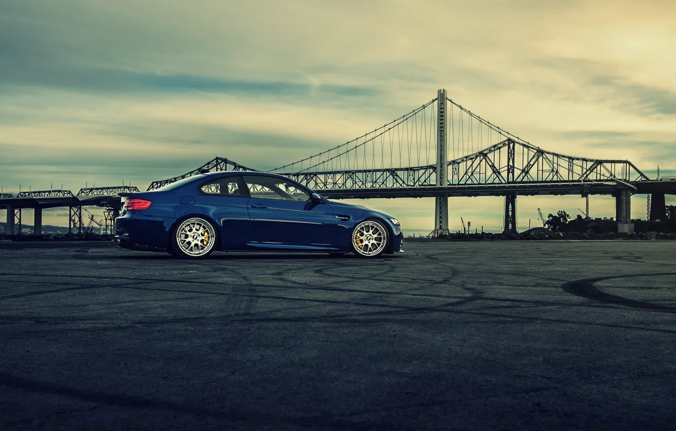 Photo wallpaper bridge, BMW, BMW, side, blue, E92