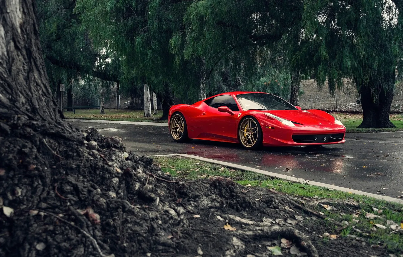 Photo wallpaper Ferrari, Red, 458, Front, Tuning, Supercars, Italia, Road, Class iD