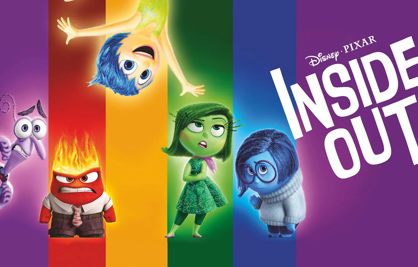 Wallpaper purple, color, blue, yellow, red, green, emotions, cartoon,  Disney, Fear, Pixar, Puzzle, poster, characters, Joy, Inside Out images for  desktop, section фильмы - download