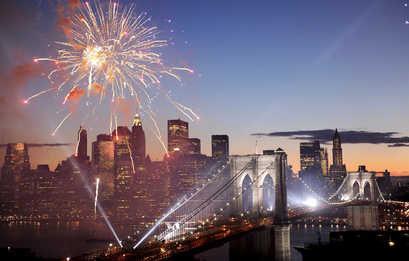 Wallpaper bridge, salute, fireworks, USA, America, New York, New York ...