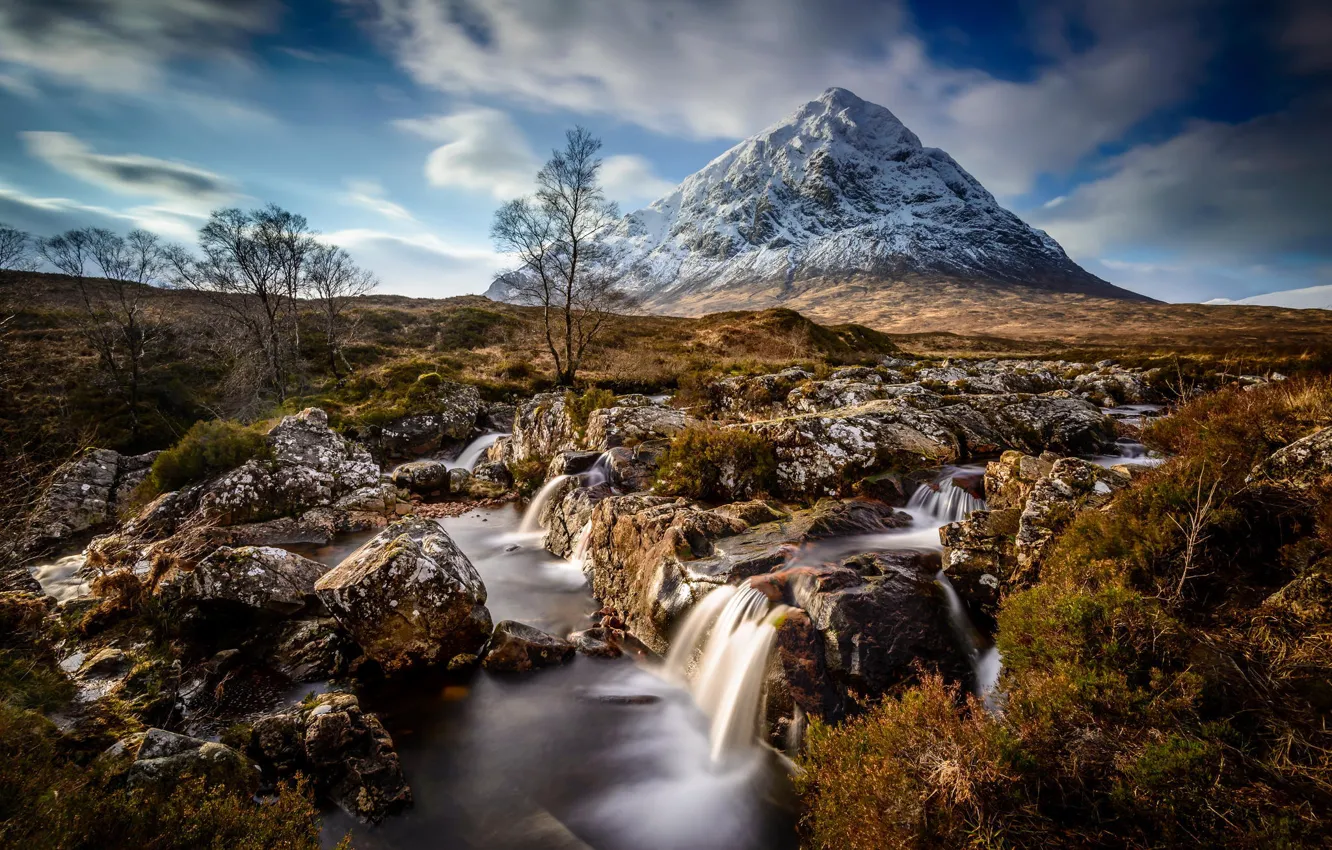 Photo wallpaper river, mountain, Scotland, cascades