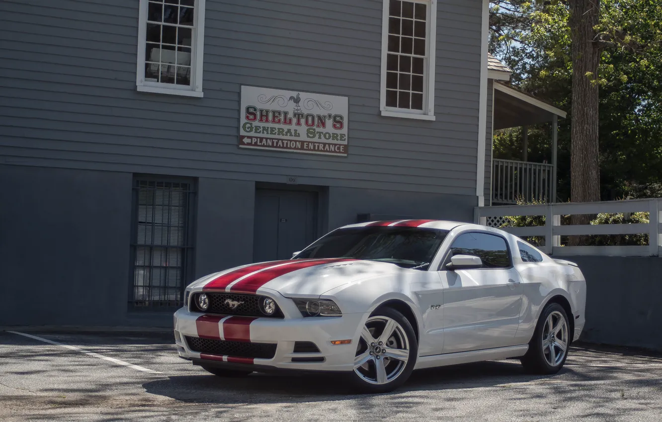 Photo wallpaper Mustang, Ford, Red, 5.0, White, Stripes