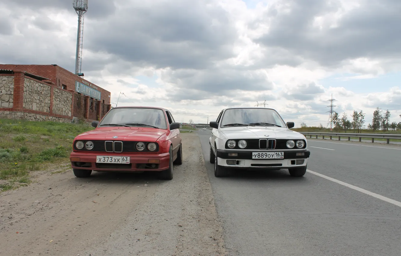 Photo wallpaper road, BMW, BMW, white, red, E30