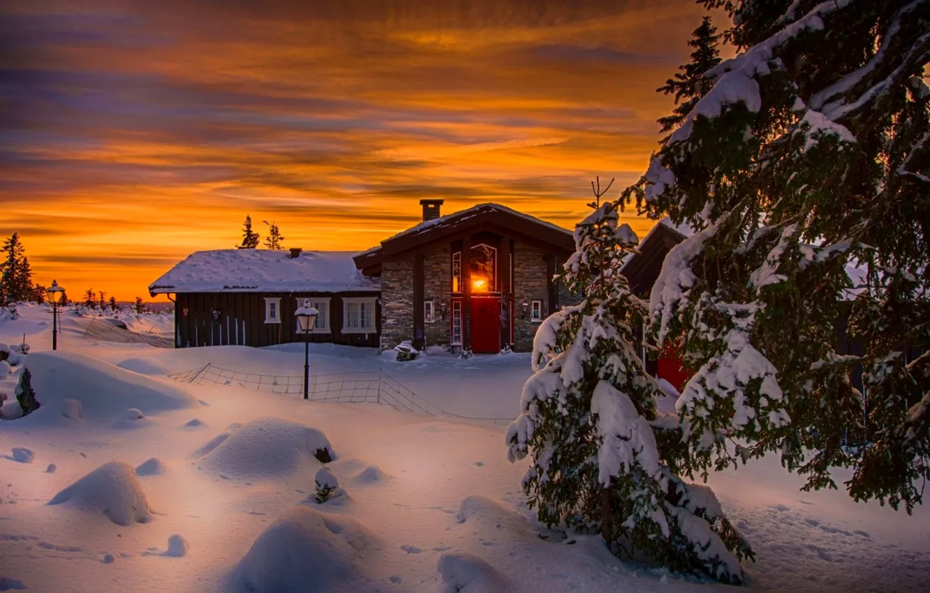 Wallpaper winter, the sky, snow, landscape, nature, house, house, white,  sky, landscape, nature, sunset, beautiful, winter, snow, scenery images for  desktop, section природа - download