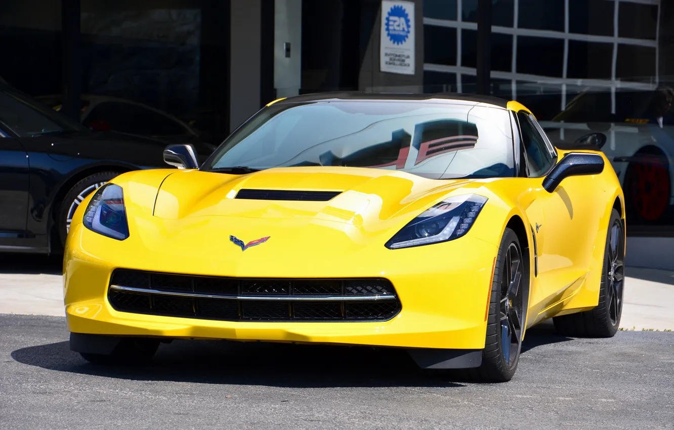 Photo wallpaper Corvette, yellow, Stingray, 2014