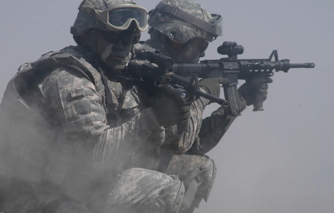 Photo wallpaper dust, soldiers, soldiers, weapons, Marines