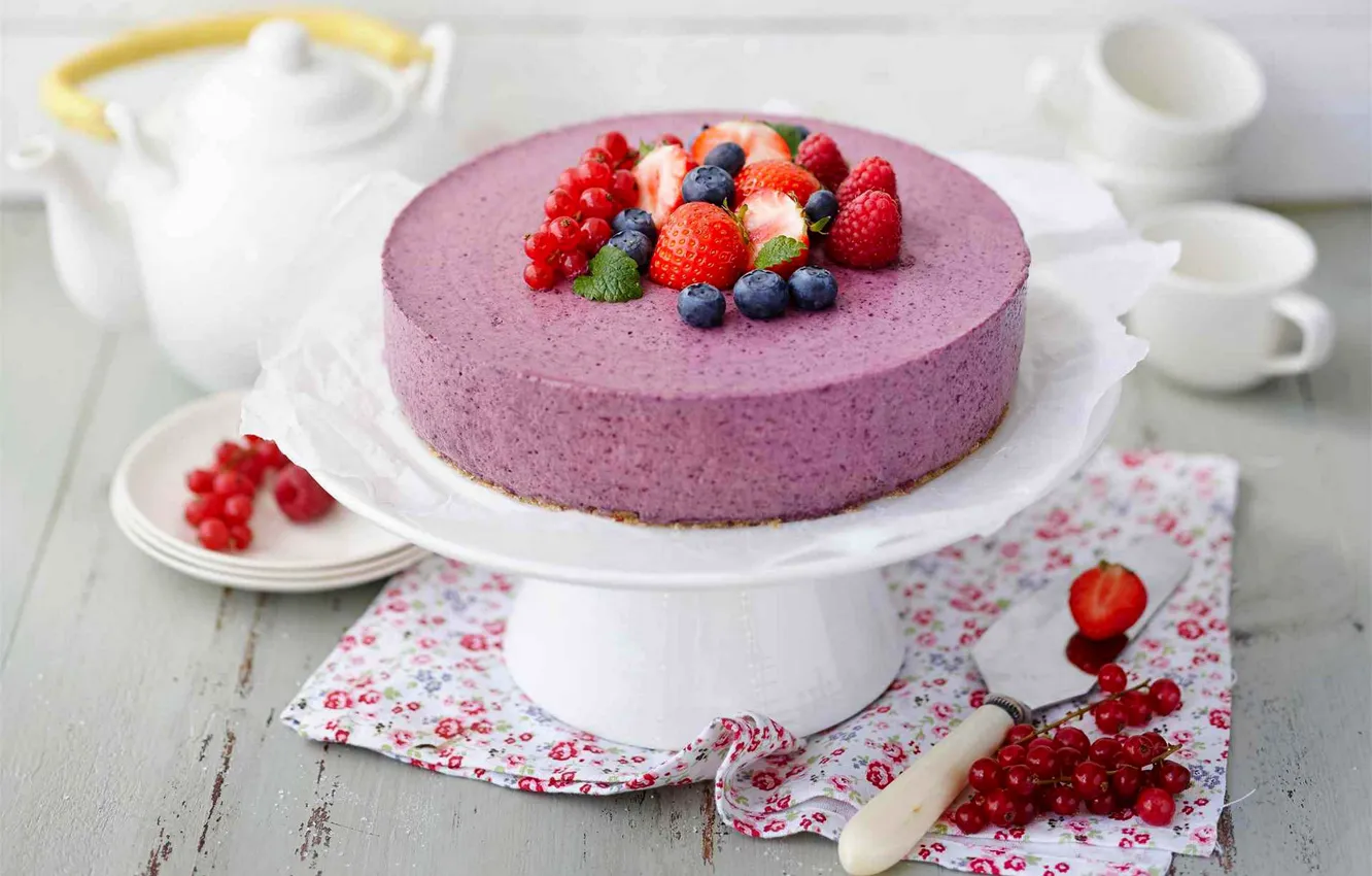 Photo wallpaper raspberry, food, blueberries, cake, cake, fruit, cake, cream, dessert, currants, food, sweet, fruits, cream, dessert, …