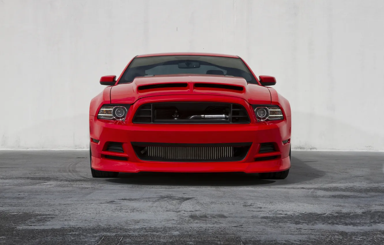 Photo wallpaper red, mustang, red, ford, the front, Ford Mustang, gt5.0