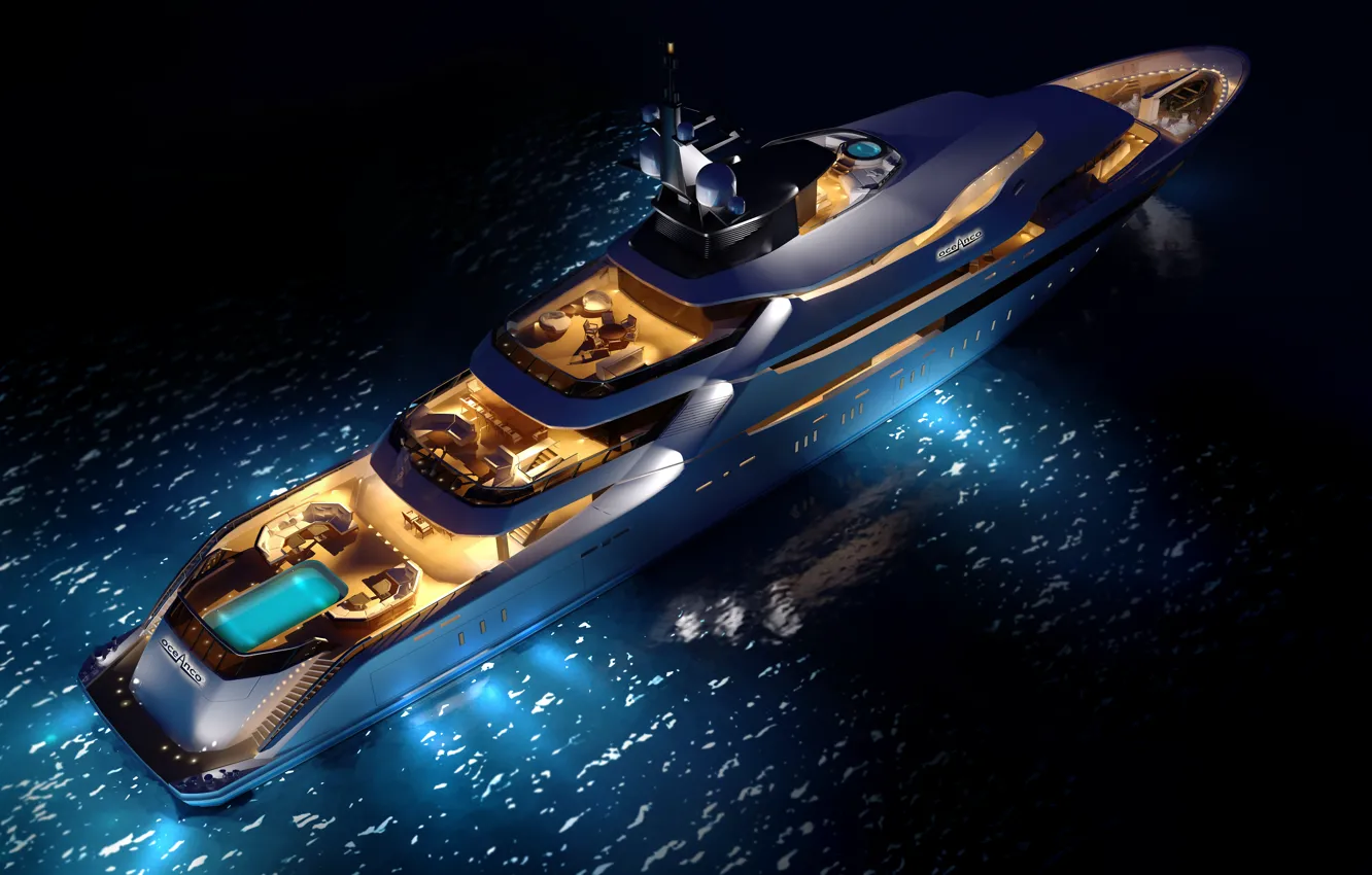 Photo wallpaper sea, yacht, concept, night, superyacht, Y708, upview, oceAnco