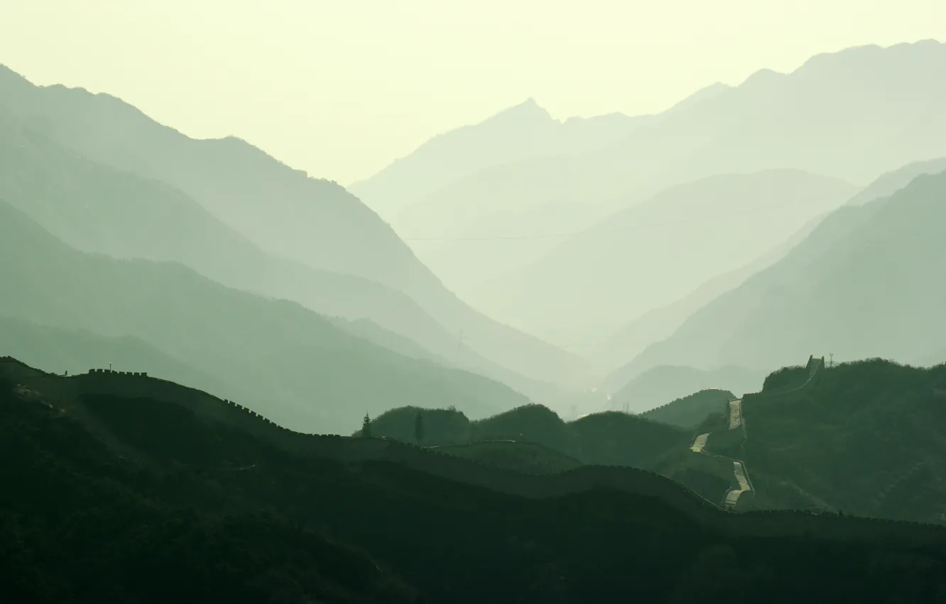 Photo wallpaper greens, mountains, nature, fog, background, wall, Wallpaper, China