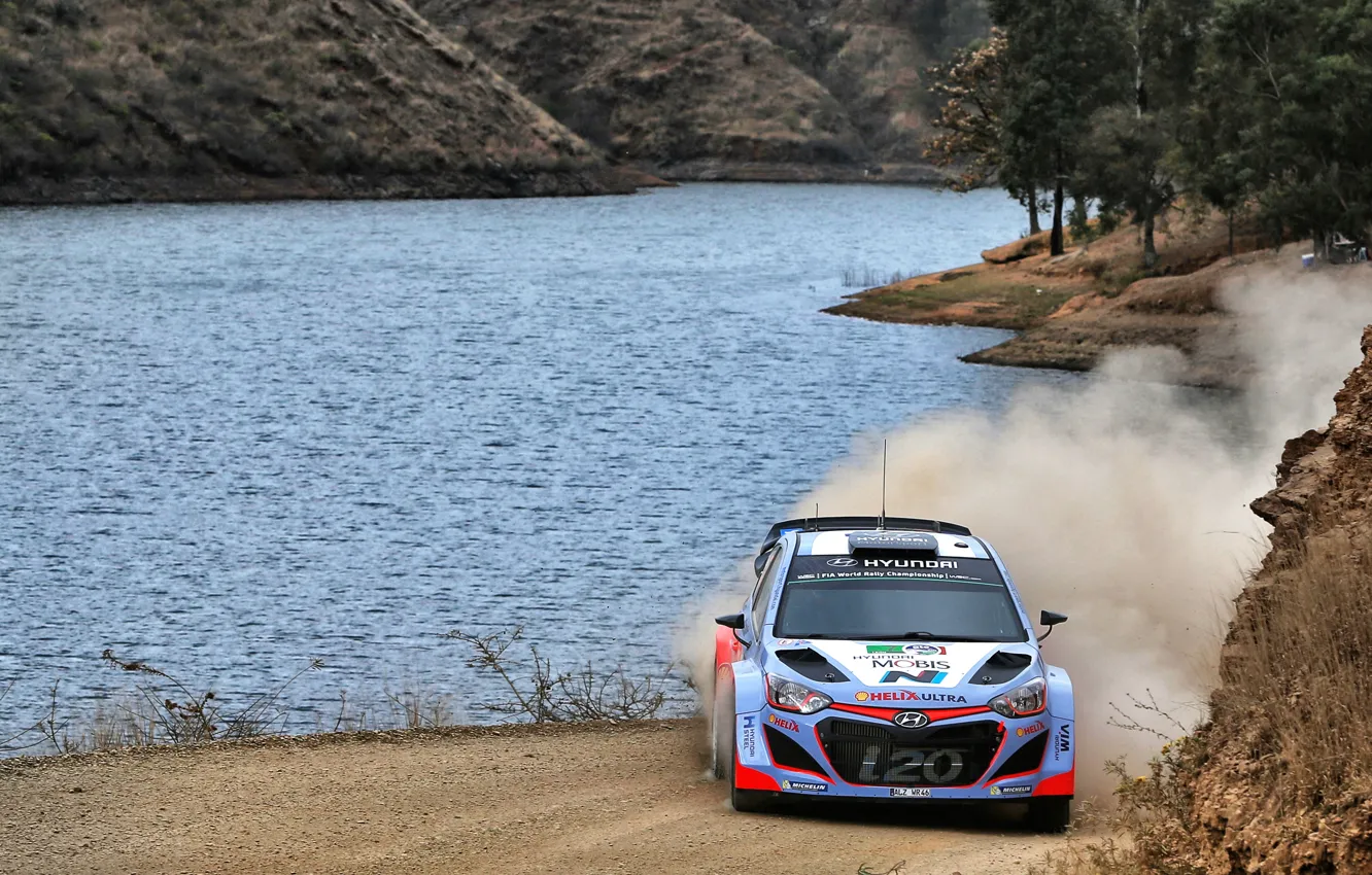 Photo wallpaper Dust, Lake, Hyundai, WRC, Rally, i20