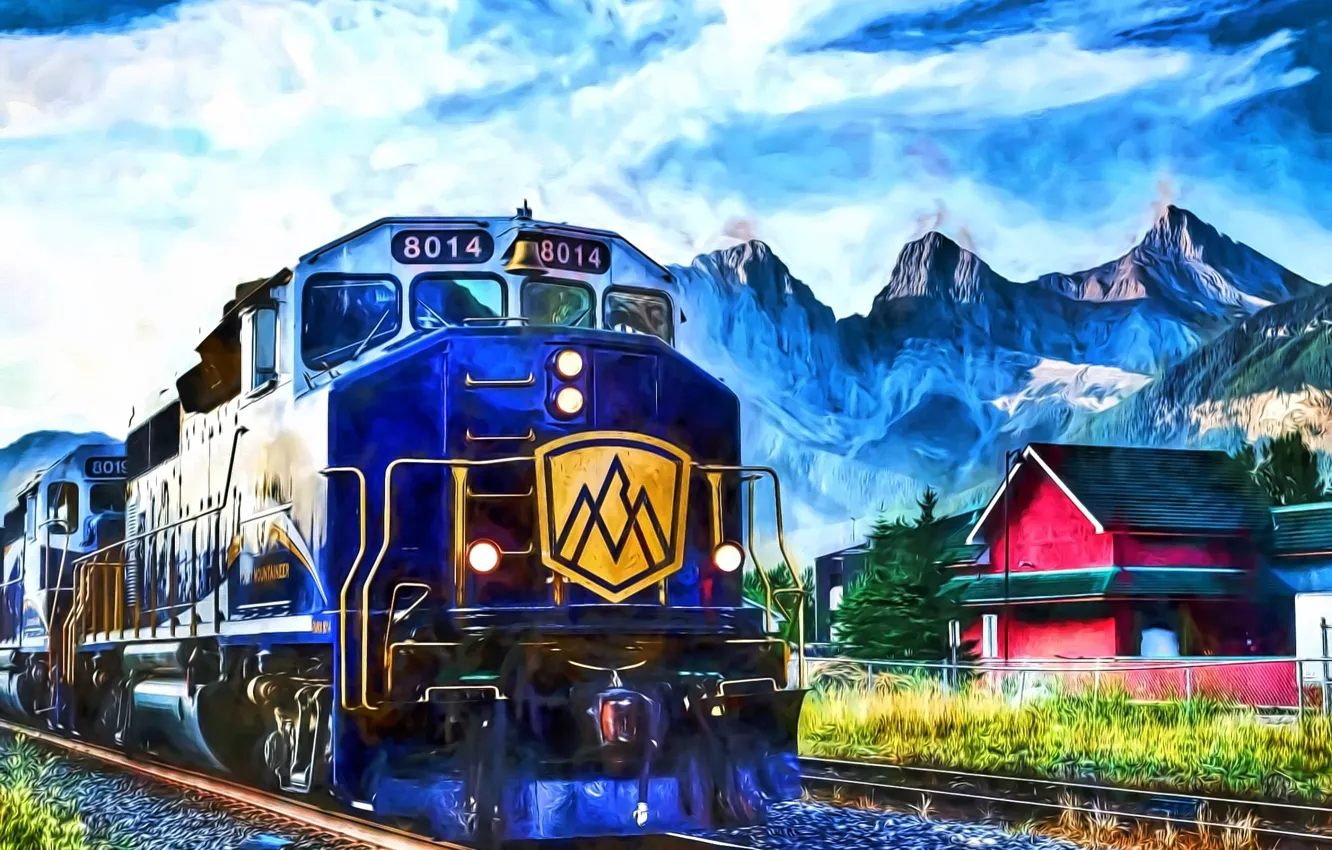Wallpaper landscape, mountains, rails, train images for desktop, section  живопись - download