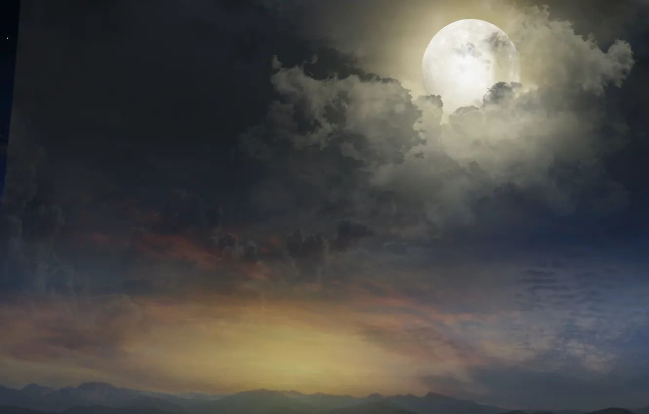 Photo wallpaper the sky, clouds, landscape, nature, the moon, moon, sky, landscape, nature, clouds, magic night, full, …