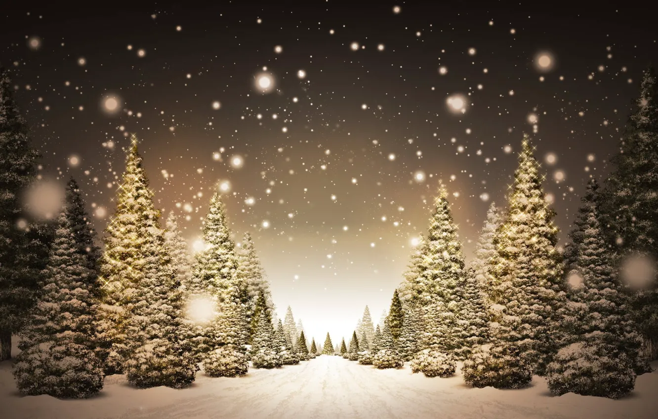 Photo wallpaper winter, snow, Trees