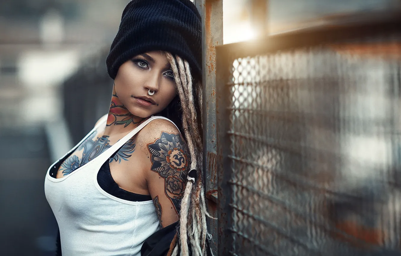 Wallpaper girl, style, hat, body, Mike, piercing, tattoo, dreadlocks,  painting, photographer, Alessandro Di Cicco images for desktop, section  стиль - download