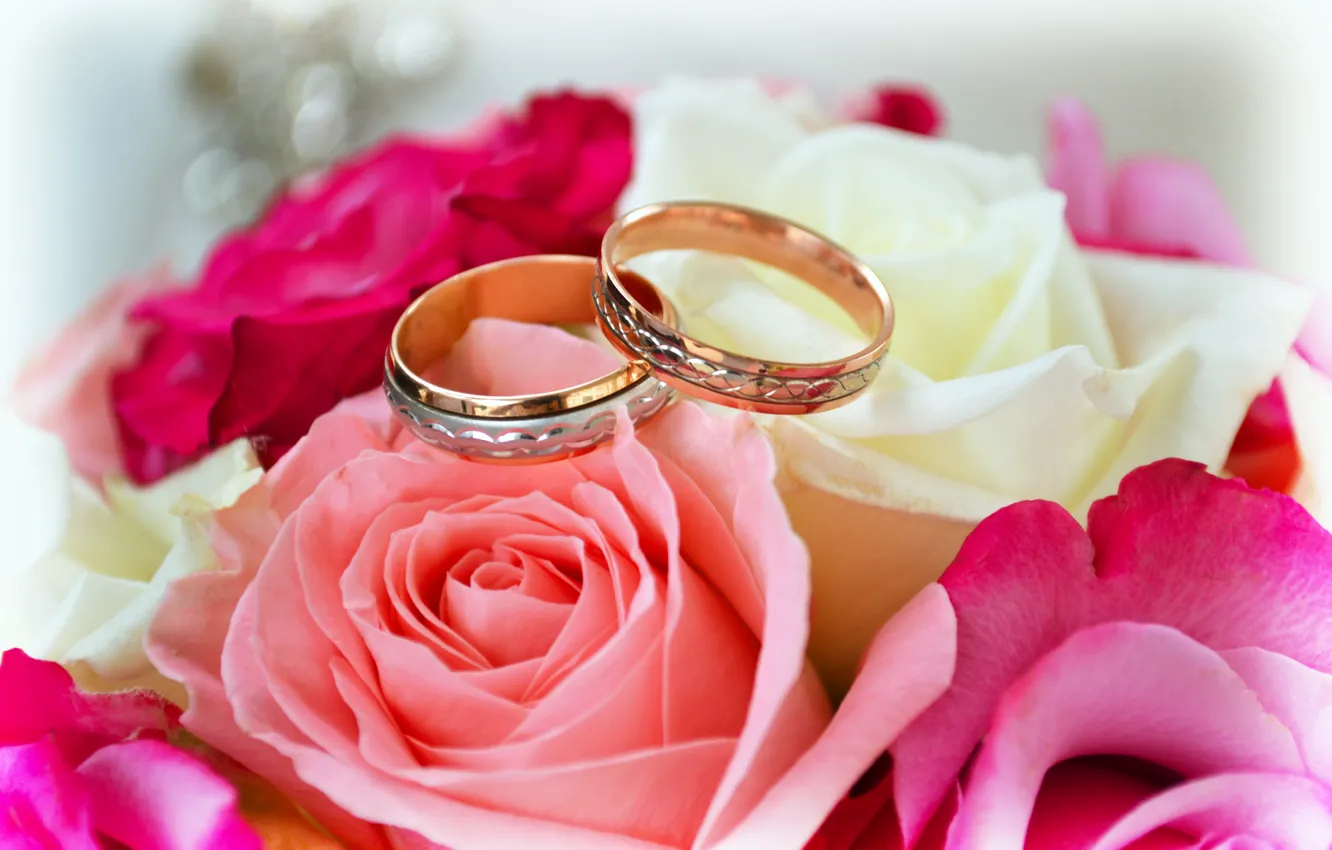 Photo wallpaper roses, bouquet, ring, wedding, celebration, marriage