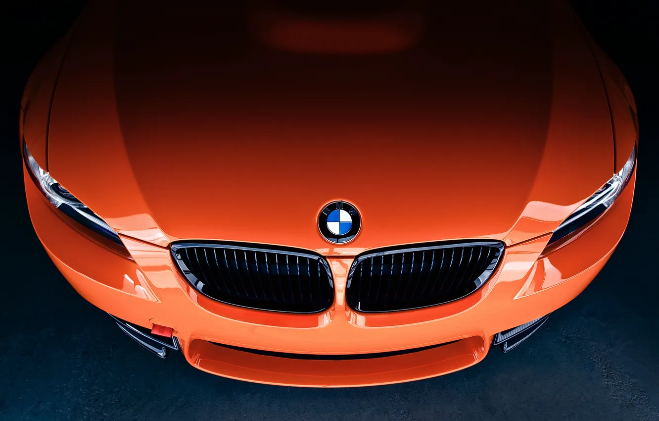 Photo wallpaper orange, icon, BMW, the hood, BMW, front, E92, orange, label, grille, Lime Rock Park Edition