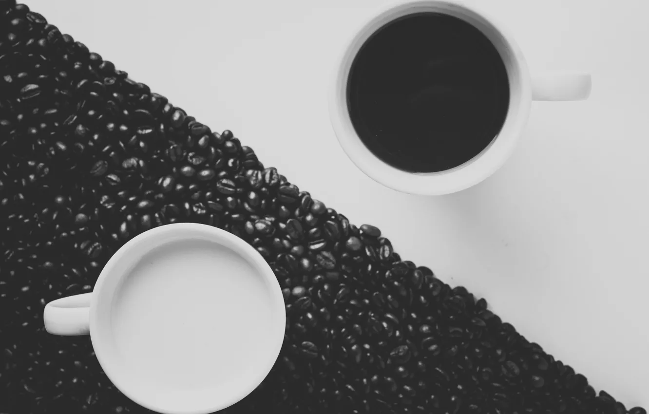 Photo wallpaper coffee, grain, milk, mugs