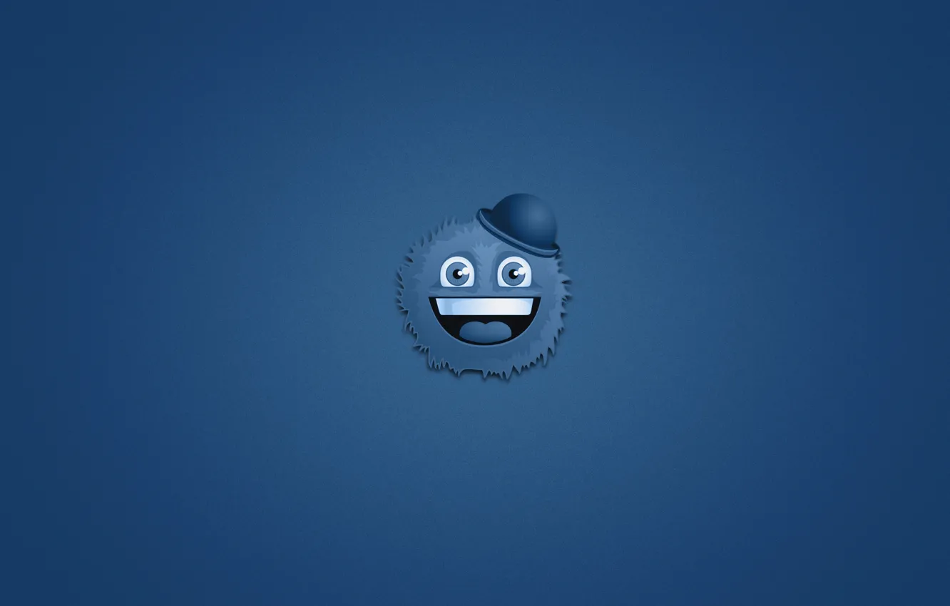 Photo wallpaper smile, monster, minimalism, head, hairy, hat, monster, blue background