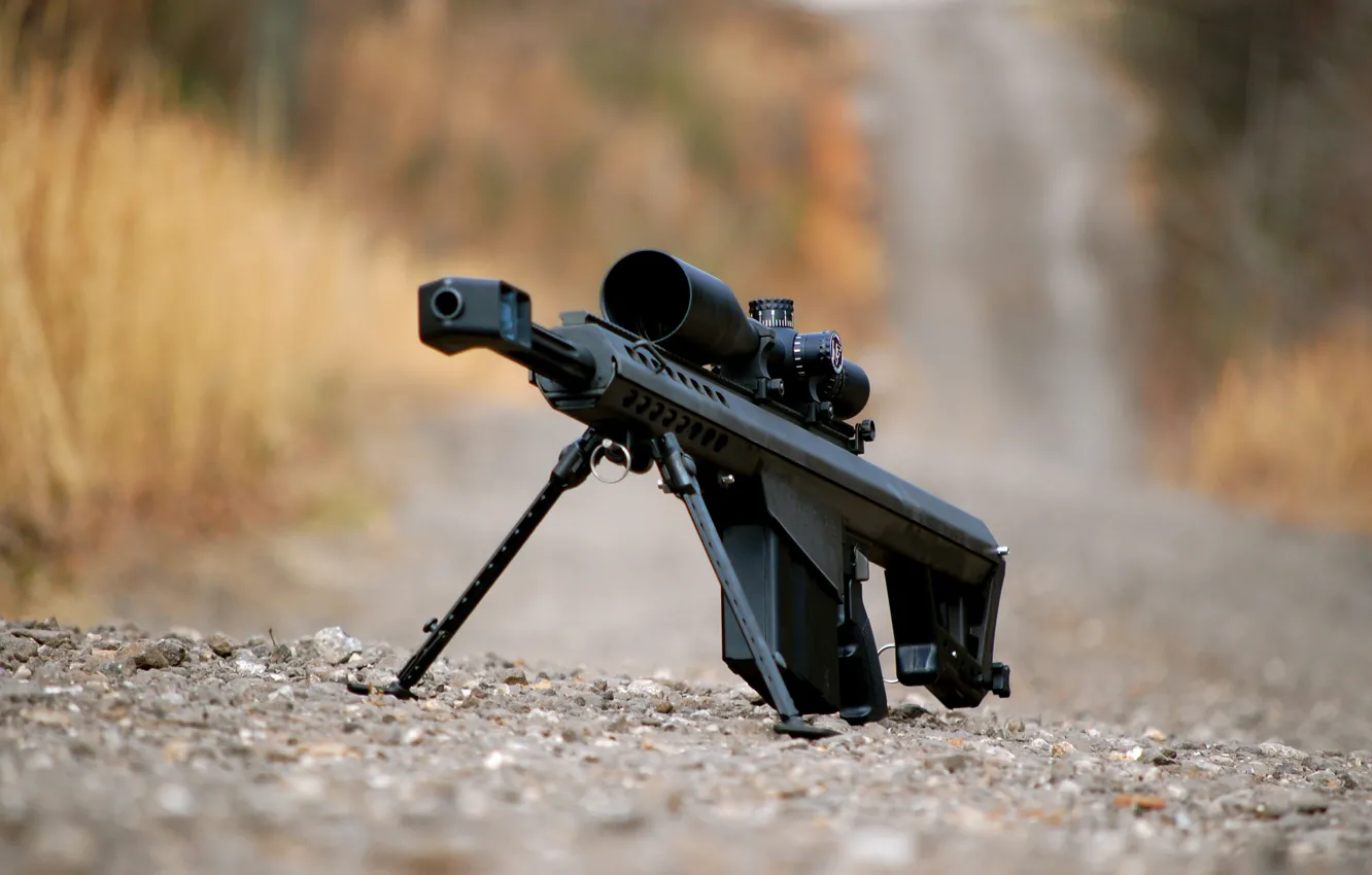 Photo wallpaper gravel, rifle, sniper, heavy, Barrett M82