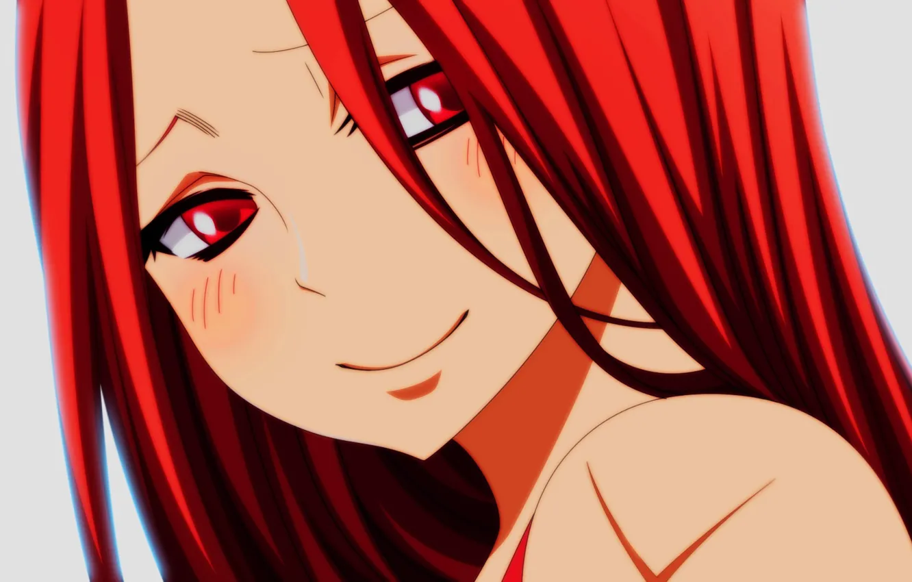 Wallpaper a sad look, white background, Anime, red hair